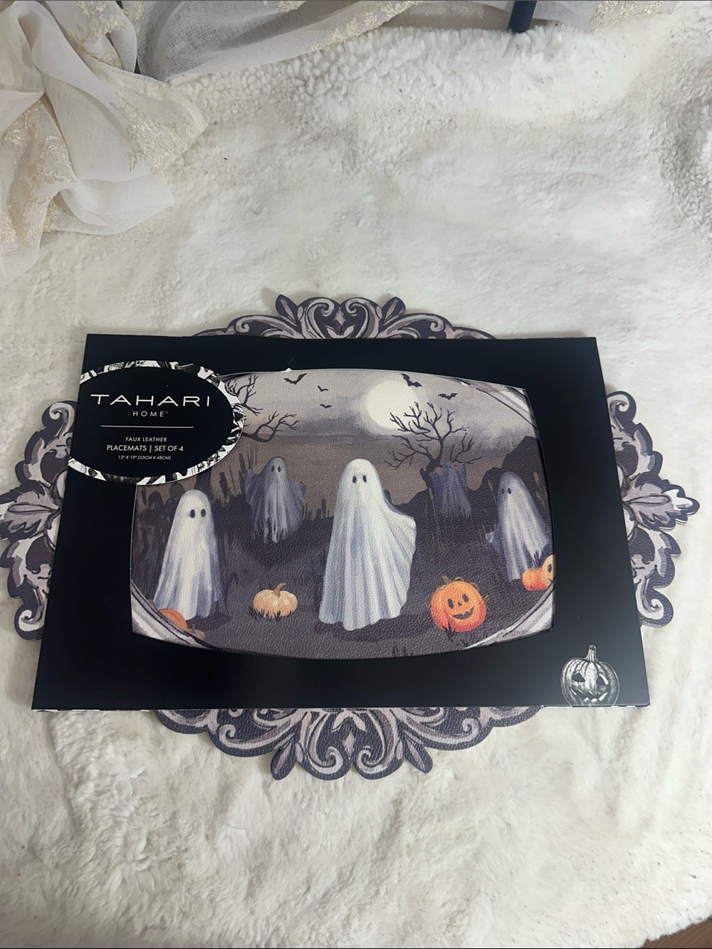 Tahari home faux leather Halloween ghost placemats 13” x 19”